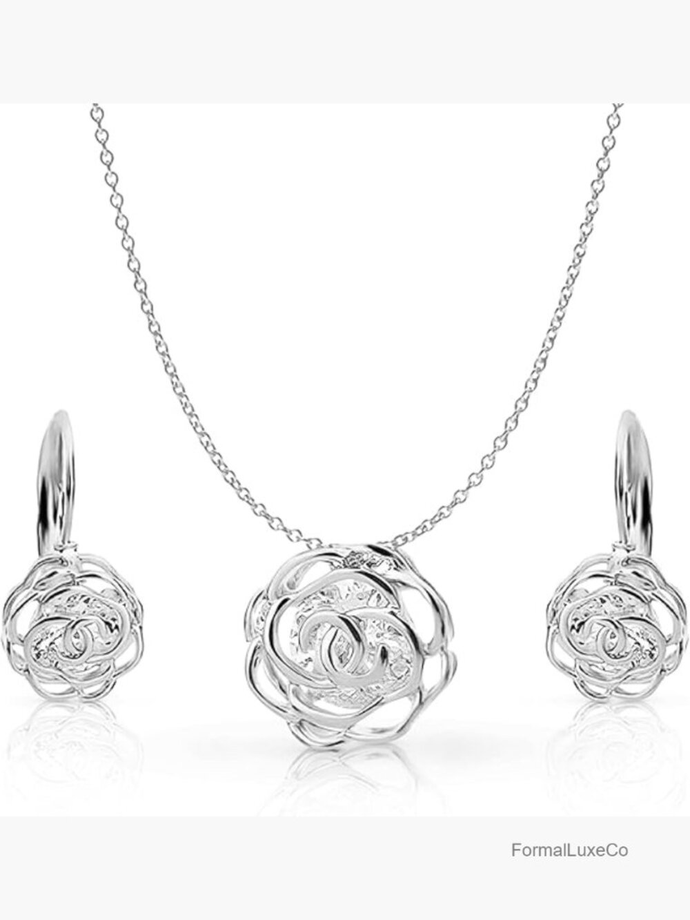 Crystal Rose Necklace and Earrings Set Bridal Jewelry